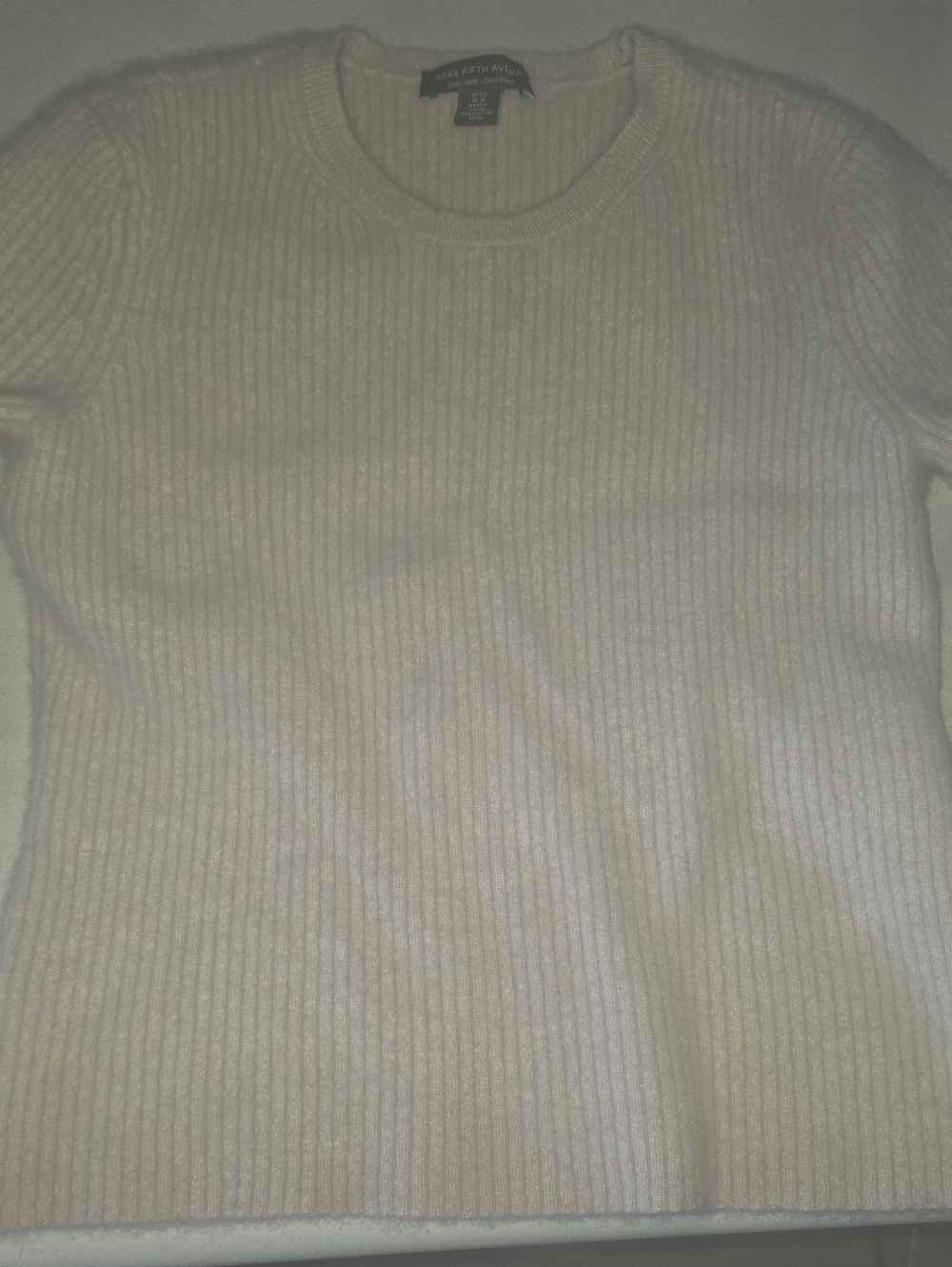 Saks Fifth Avenue Cream Ribbed Crewneck Sweater